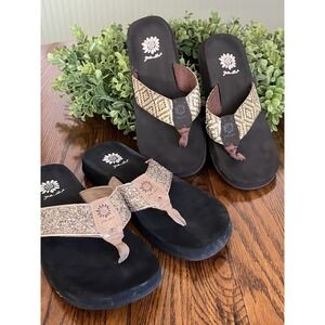 Yellow Box Feliks Flip Flop Gold Glitter & Geometric Sandal Wedge Shoes Size‎ 9